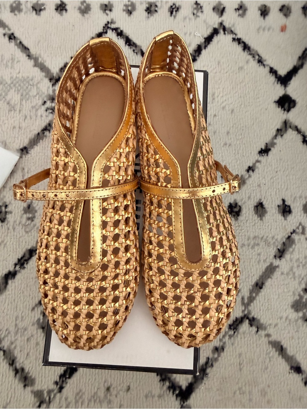 Steve Madden Metallic Gold Woven Mary Jane Flats